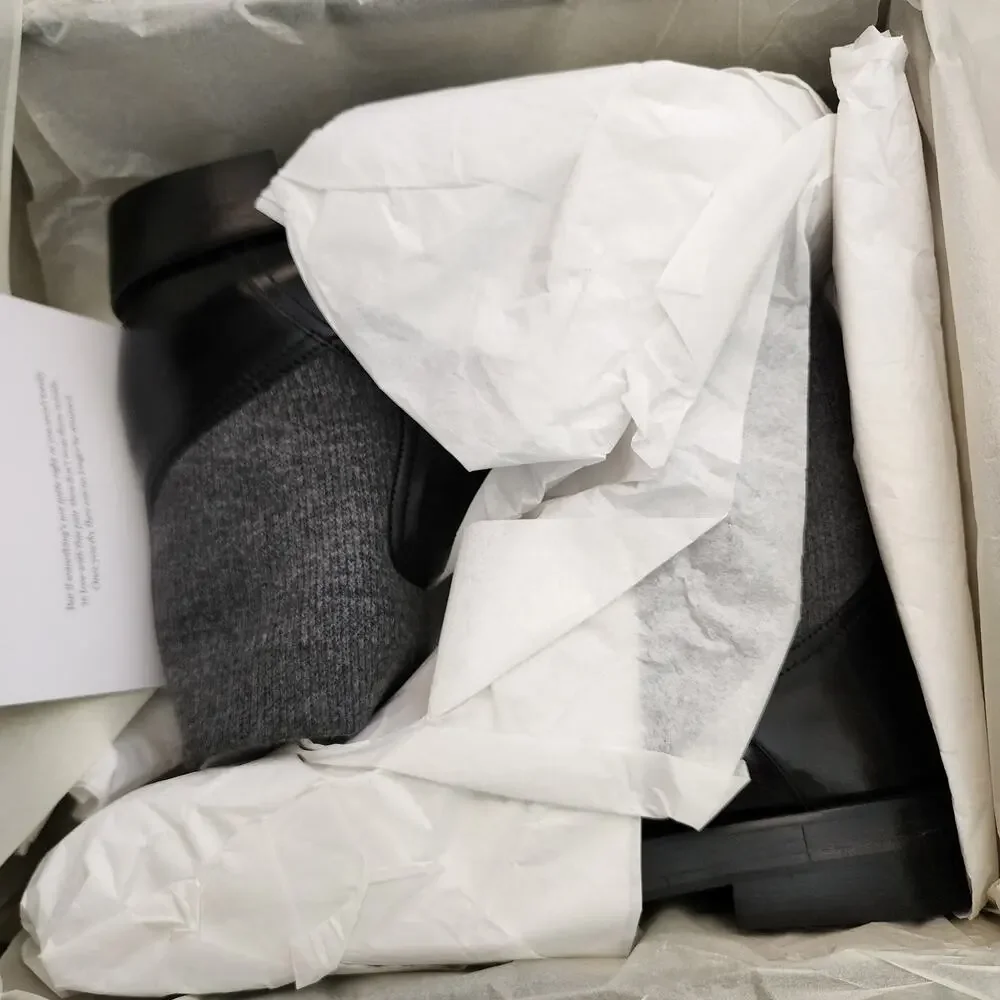 J.Crew Black Italian Leather Ribbed Knit Cuff Ankle Boots NIB NWT Size 10 BM708